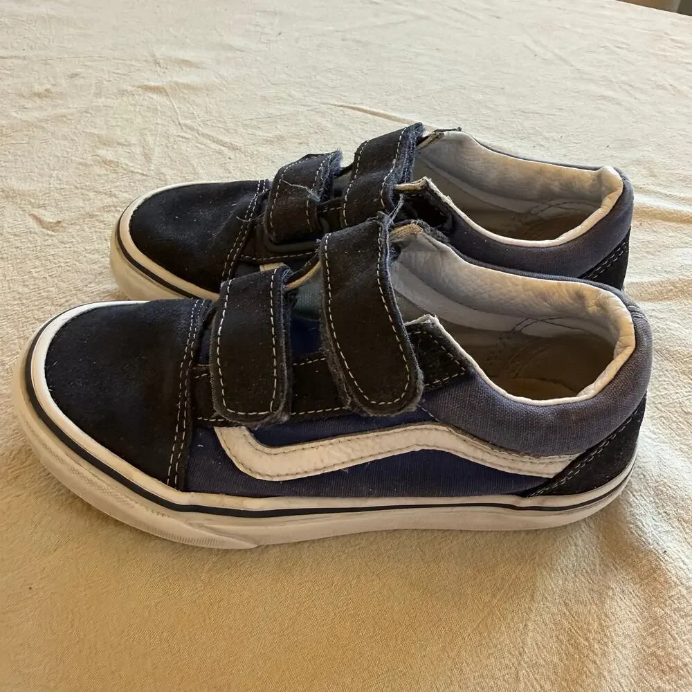 Vans Kids Navy & Black Double Velcro Sneakers Size 13